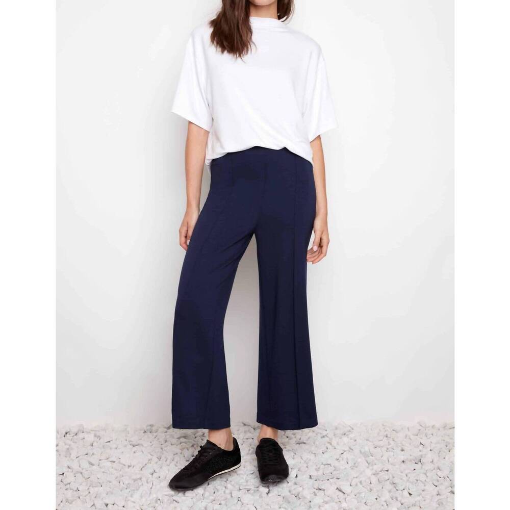 NEW UP! provence wide leg pintuck cropped pants in navy
